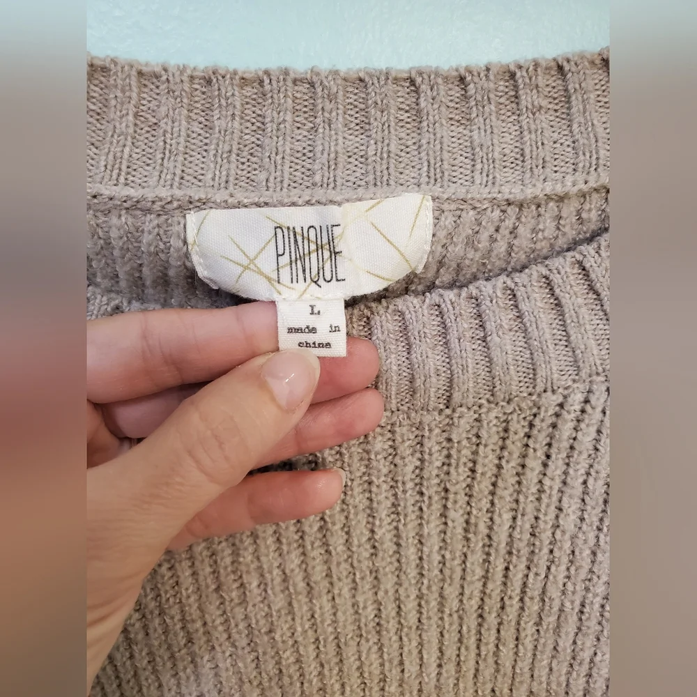 Pinque Women Knit CREWNECK PULLOEVER Sweater color Block Cardigan Large